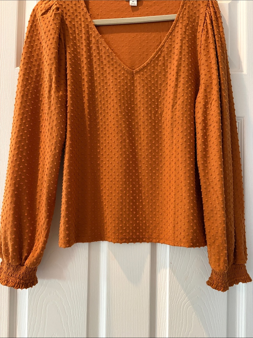 J. Crew Rust Textured V-Neck Blouse with Puff Sleeves - Picture 5 of 6